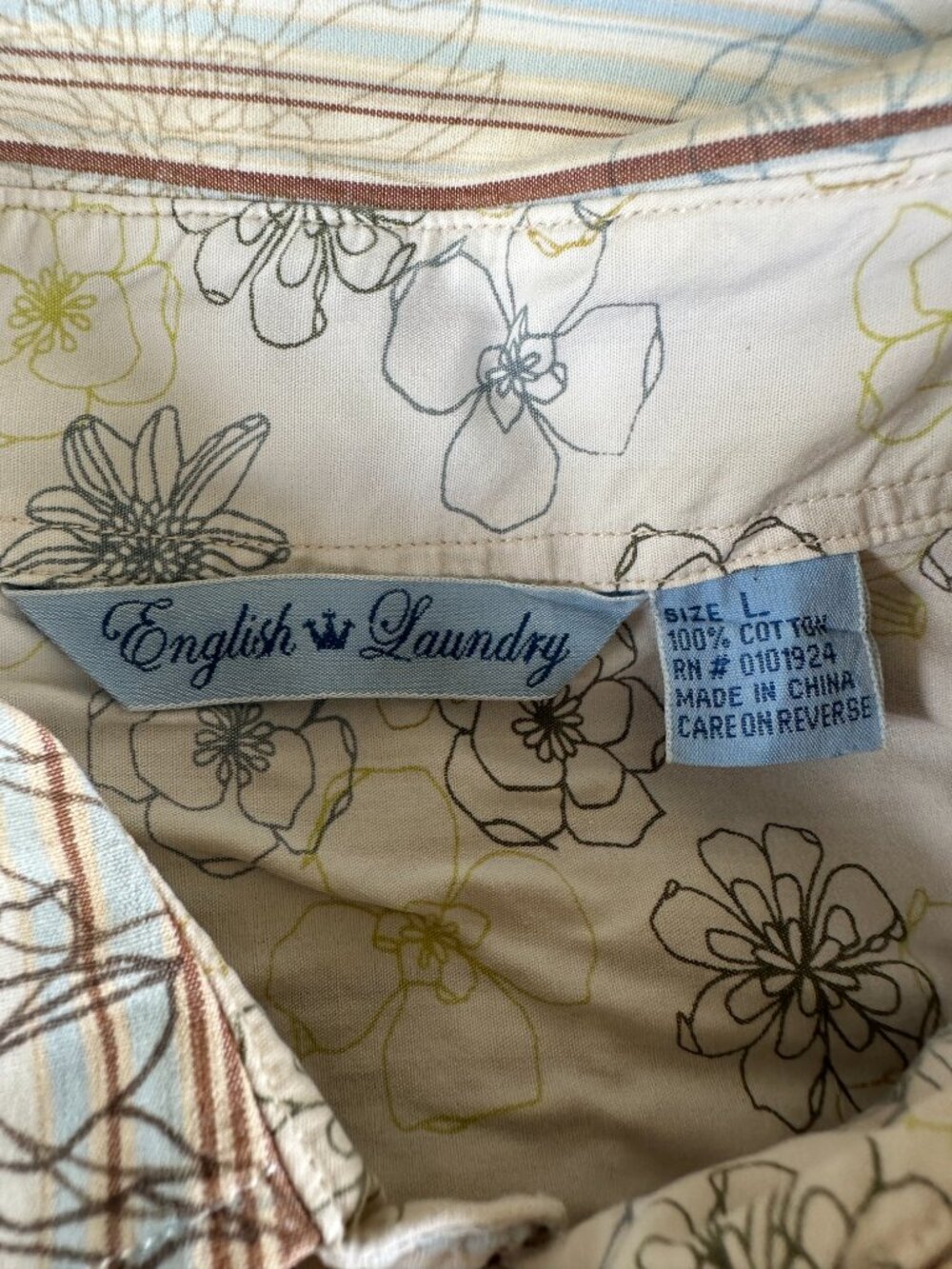 English Laundry Men's Floral Brown Beige Blue SS Button Front Shirt Large - Picture 2 of 4